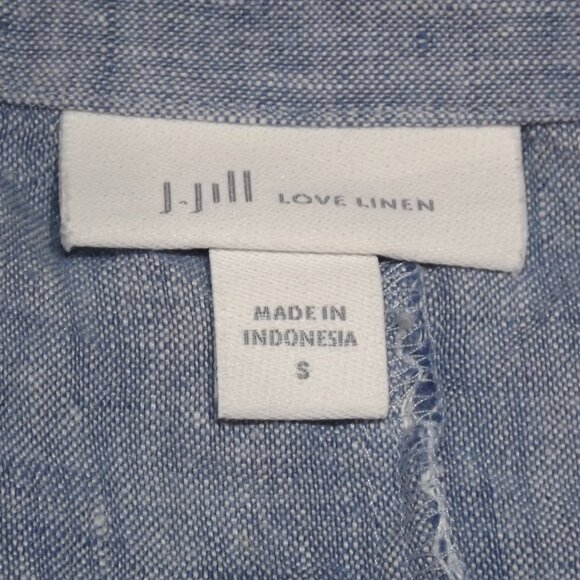 J.JILL Dress, S, Love Linen, Split neck, 3/4 Bell Sleeves, Blue, Short - Picture 9 of 11